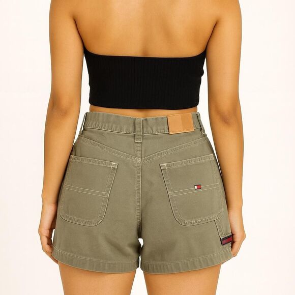 vintage Y2K 2000s retro  green Khaki Tommy Hilfiger cargo shorts - Picture 1 of 5